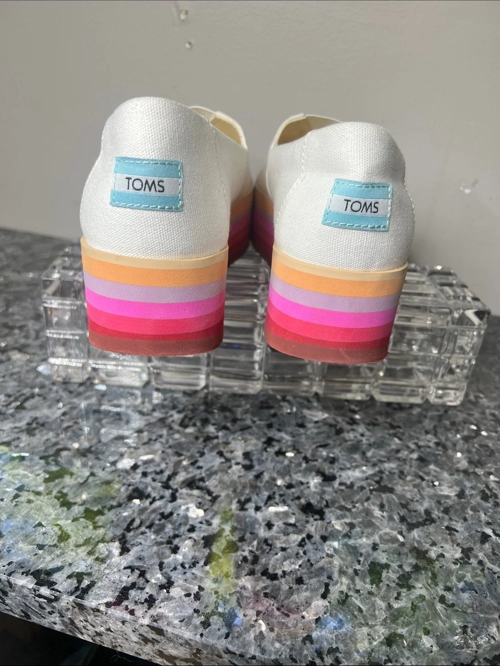 TOMS Sz 8.5 Alpargata Platform Espadrilles Rainbow Rubber 2” Platform Sole